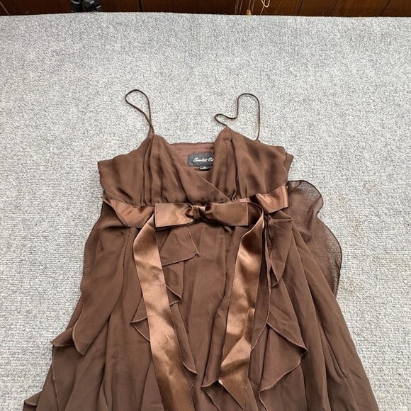 Scarlett Nite Dress Womens 10 Chocolate Baby Doll Ribbon Tie Sheer Ruffle Dainty - Picture 7 of 16